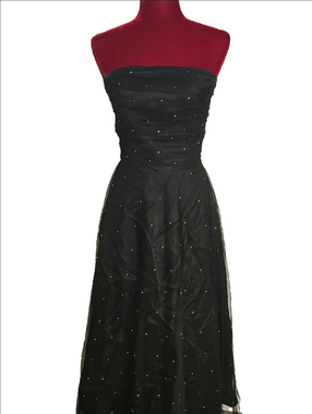Strapless Black Evening Gown with Rhinestone Details Size 8